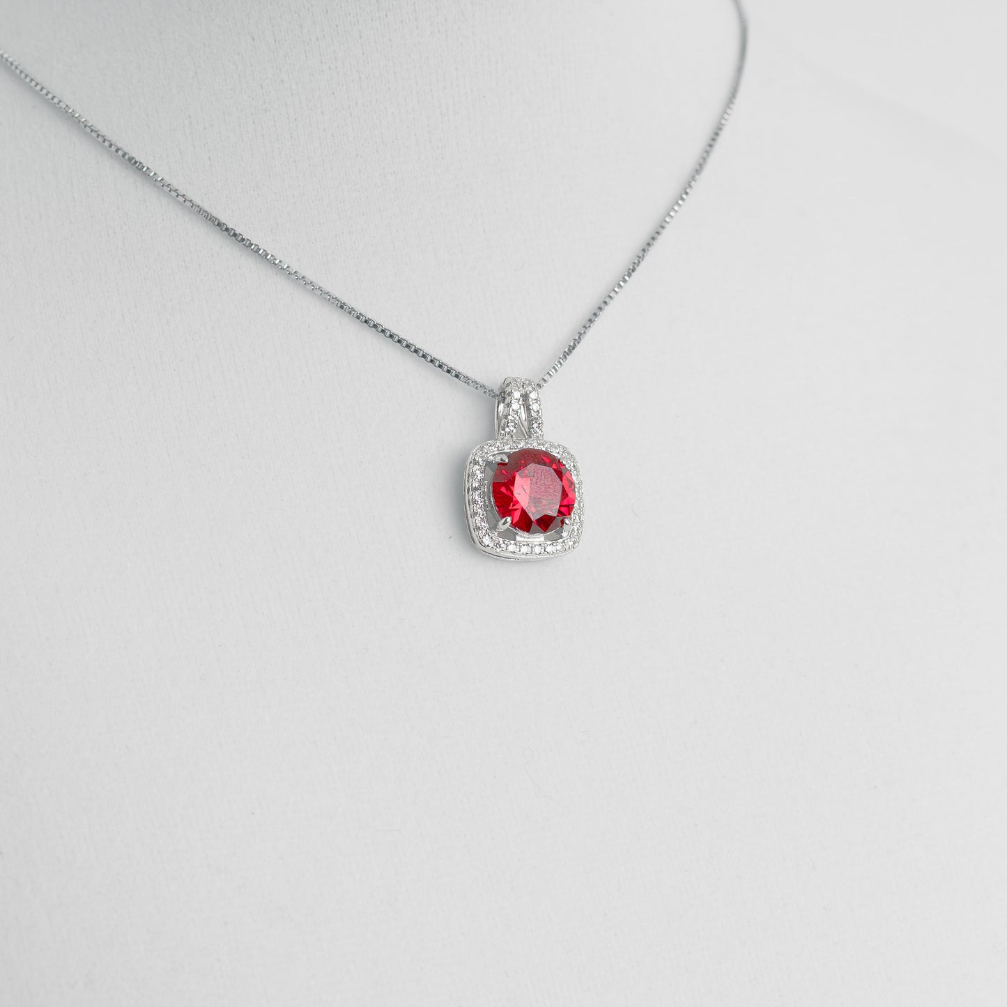 Necklace Italian Silver Red Gem