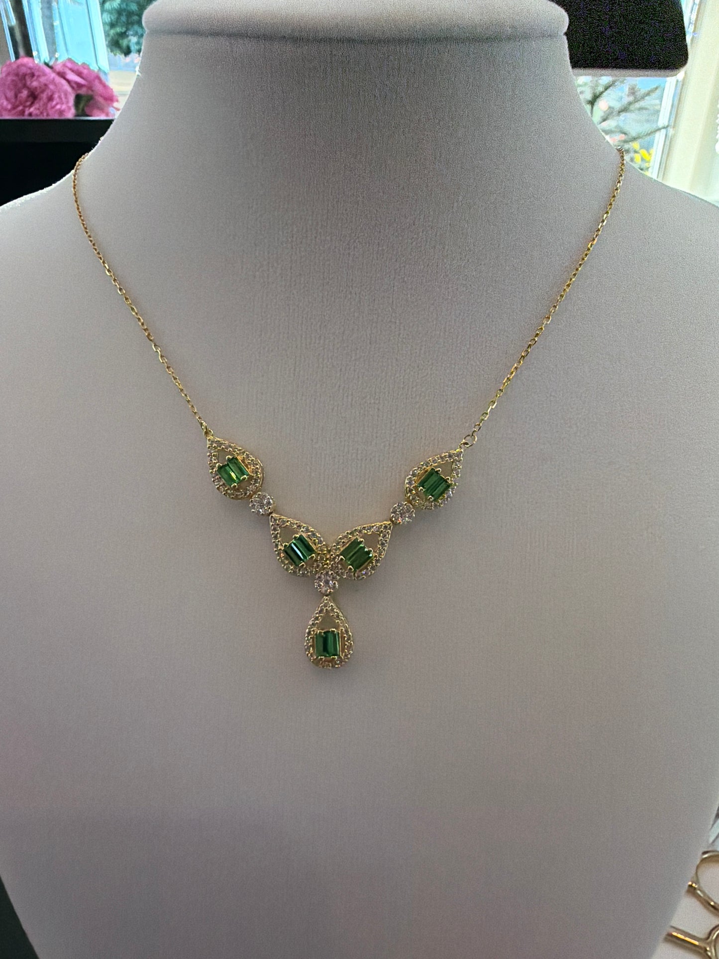 Italian Sterling Silver Emerald Necklace