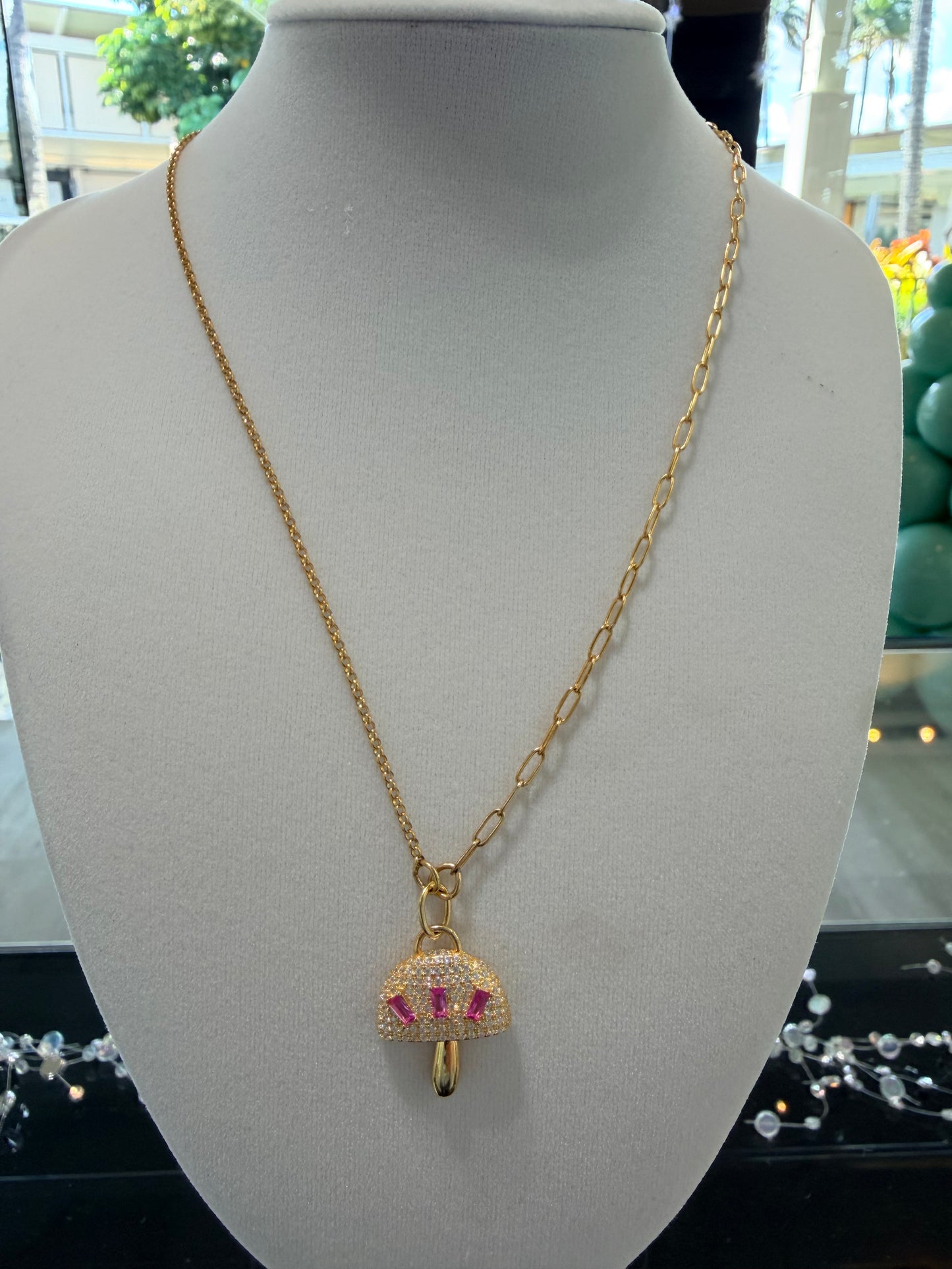 Italian Sterling Silver Gold Plated Italian Mushroom Pink And Gold Necklaces