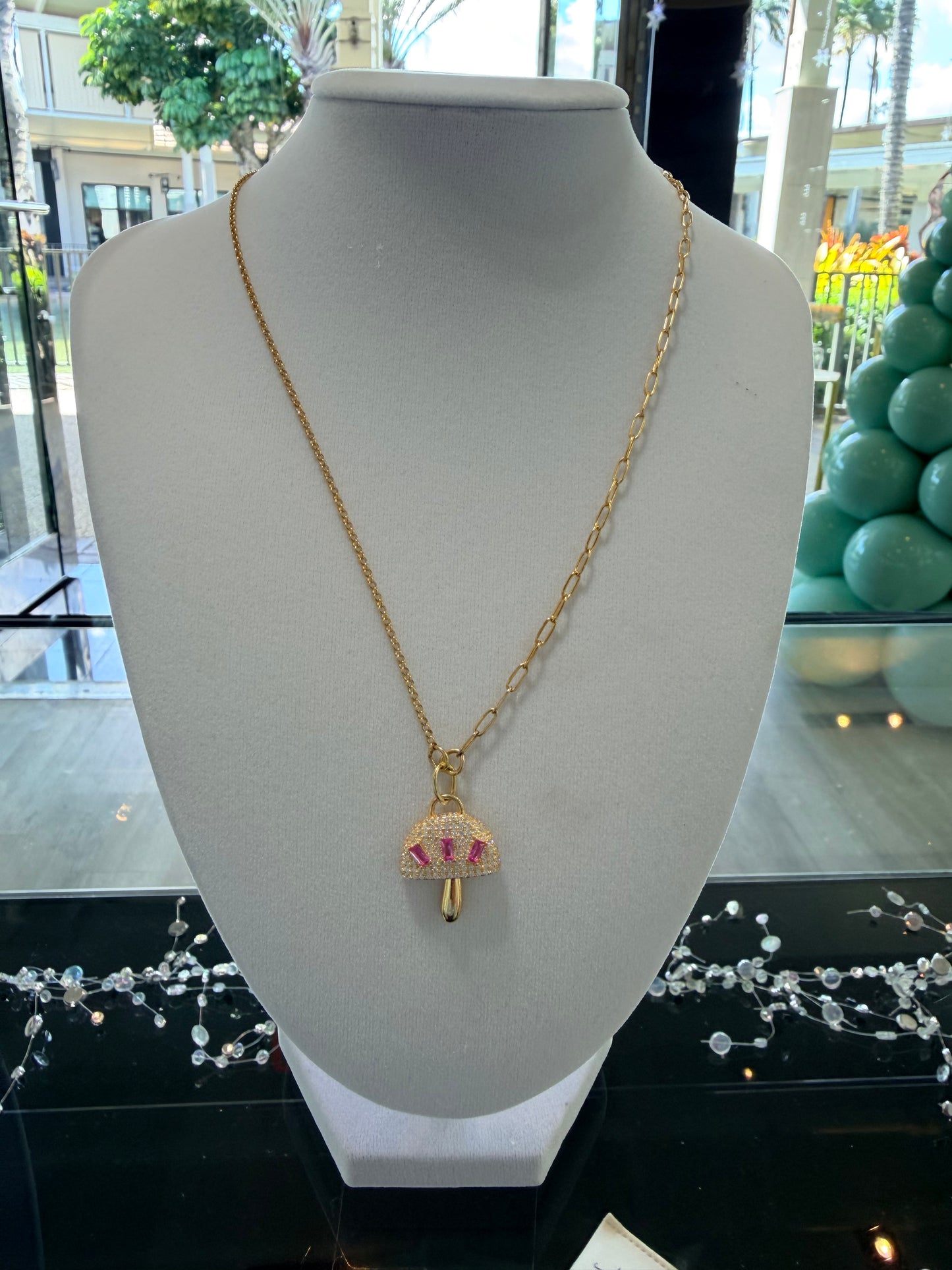 Italian Sterling Silver Gold Plated Italian Mushroom Pink And Gold Necklaces