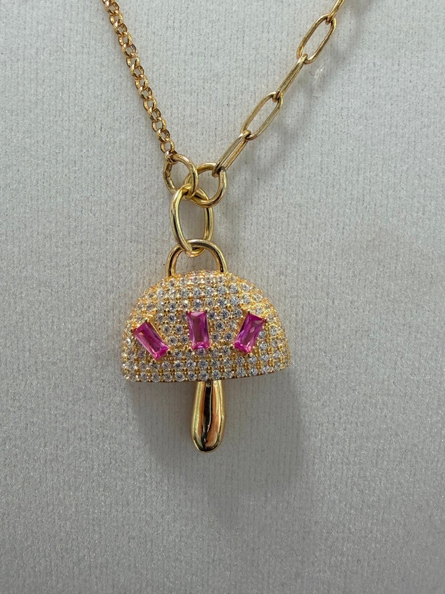 Italian Sterling Silver Gold Plated Italian Mushroom Pink And Gold Necklaces
