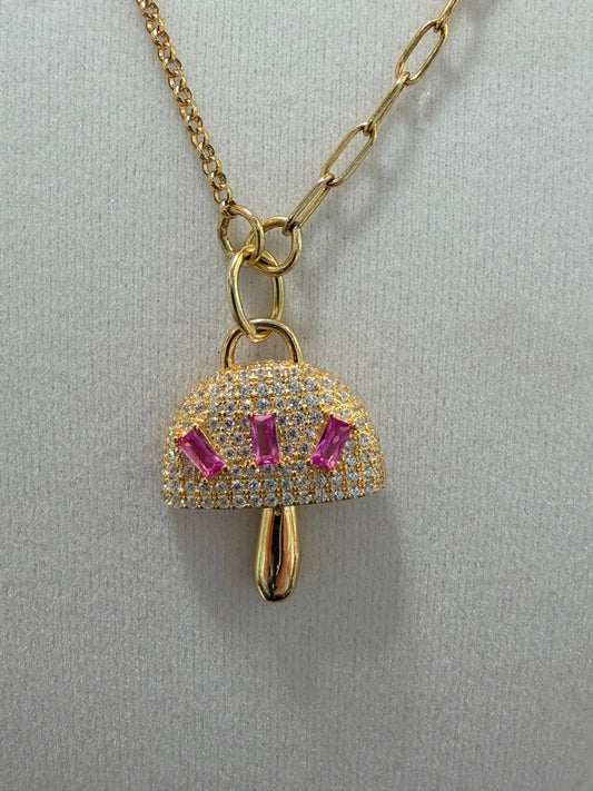 Italian Sterling Silver Gold Plated Italian Mushroom Pink And Gold Necklaces