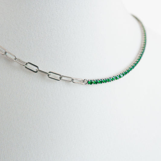 Italian Sterling Silver Necklace Color Sapphire, Ruby And Emerald