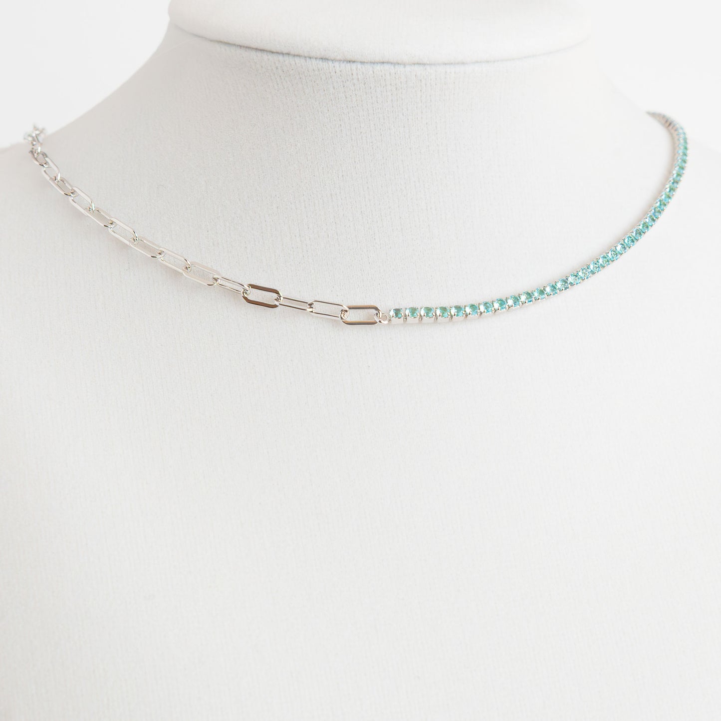 Italian Sterling Silver Necklace Color Sapphire, Ruby And Emerald