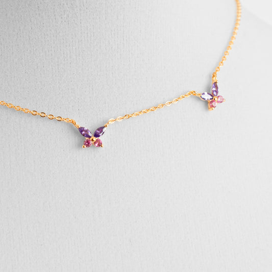 Italian Sterling Silver Italian Sterling Gold Butterfly Pink And Violet Necklace