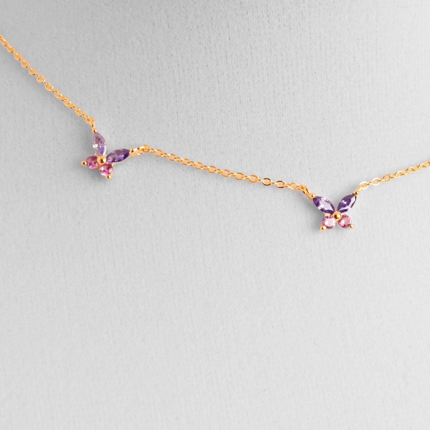 Italian Sterling Silver Italian Sterling Gold Butterfly Pink And Violet Necklace