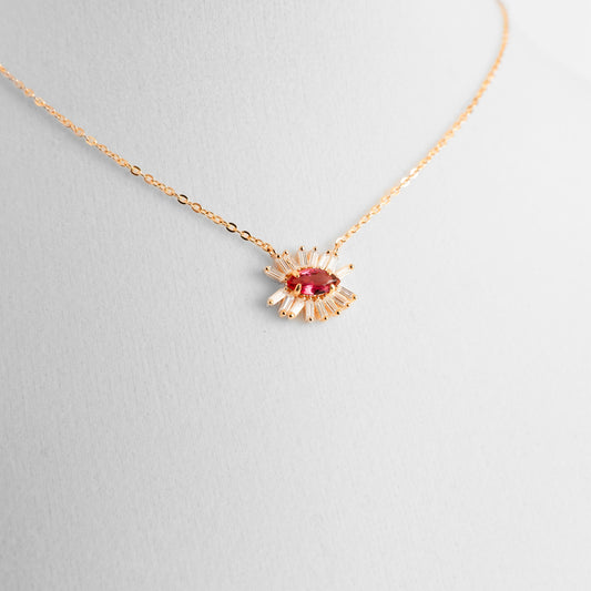 Italian Sterling Silver Italian Gold Pink Sun Necklace