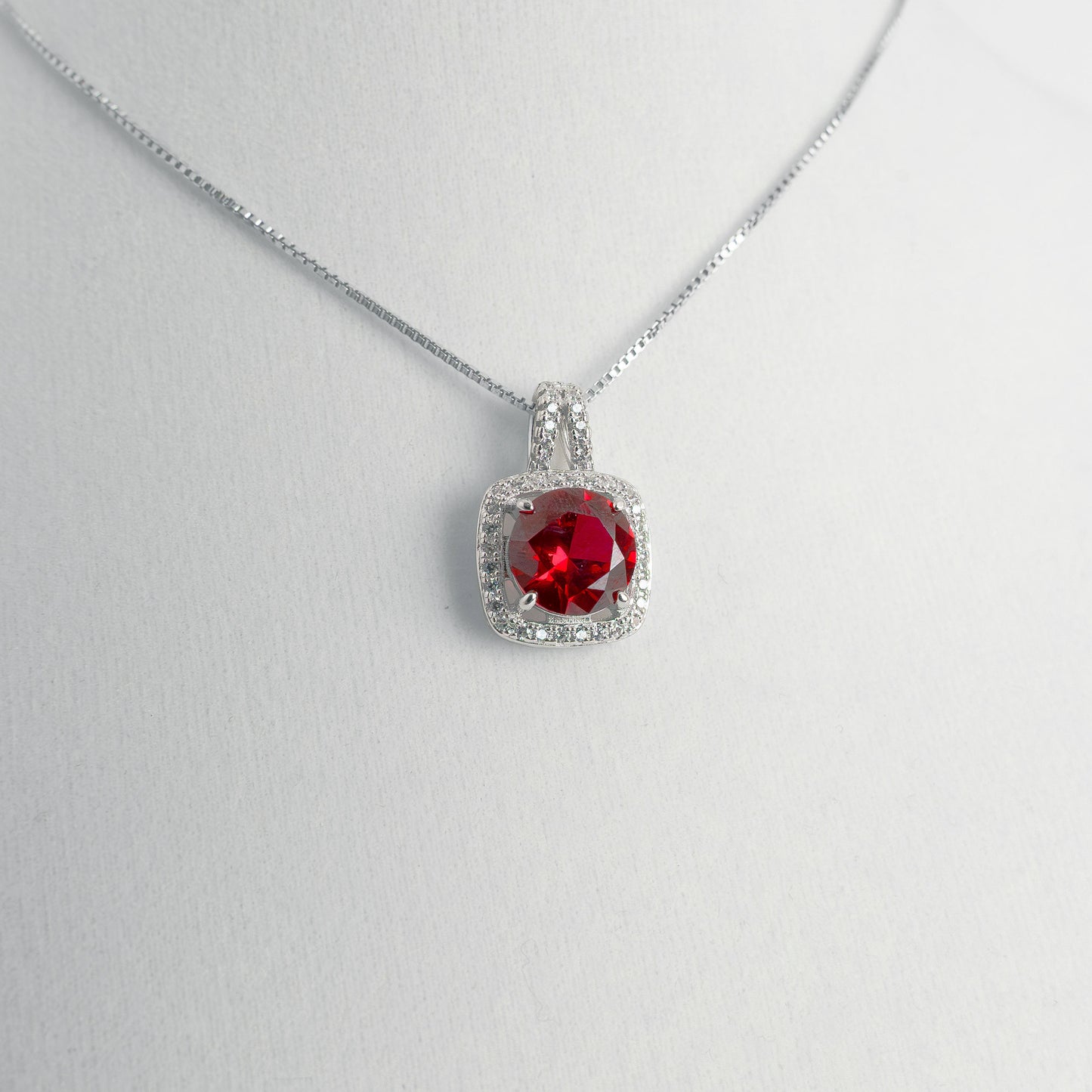 Necklace Italian Silver Red Gem