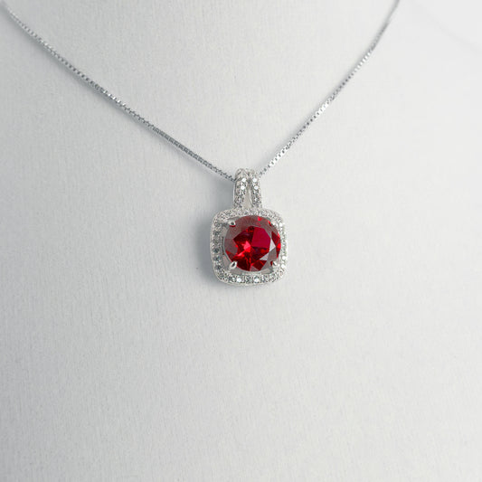 Necklace Italian Silver Red Gem